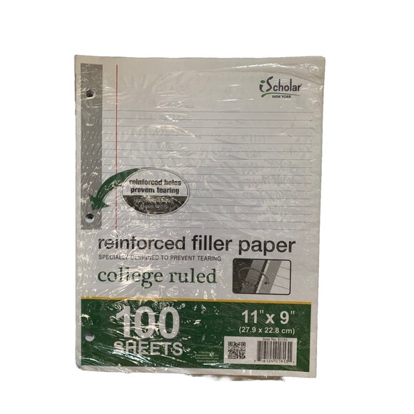 3 Five Star Reinforced Filler Paper College Rule 11 x 8 1/2 White 100 Sheets - Picture 3 of 3